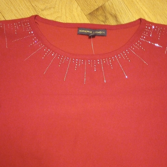 Adrienne Vittadini Sweaters - Adrienne Vittadini Red Sweater with Sparkling Neckline And Sides Of Arms
